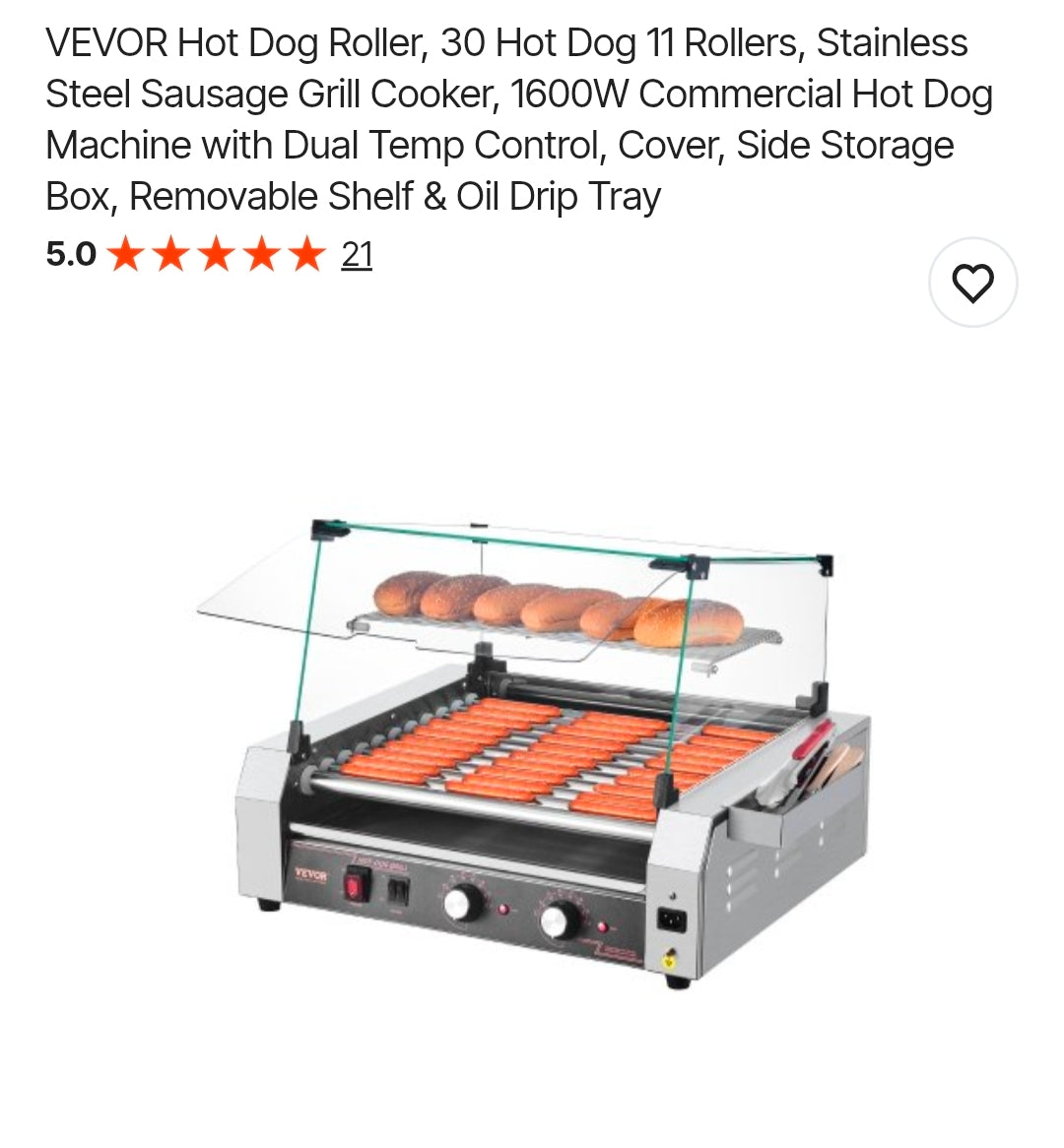 Vevor Hot Dog Roller – 11 Rollers, Cooks 30 Hot Dogs