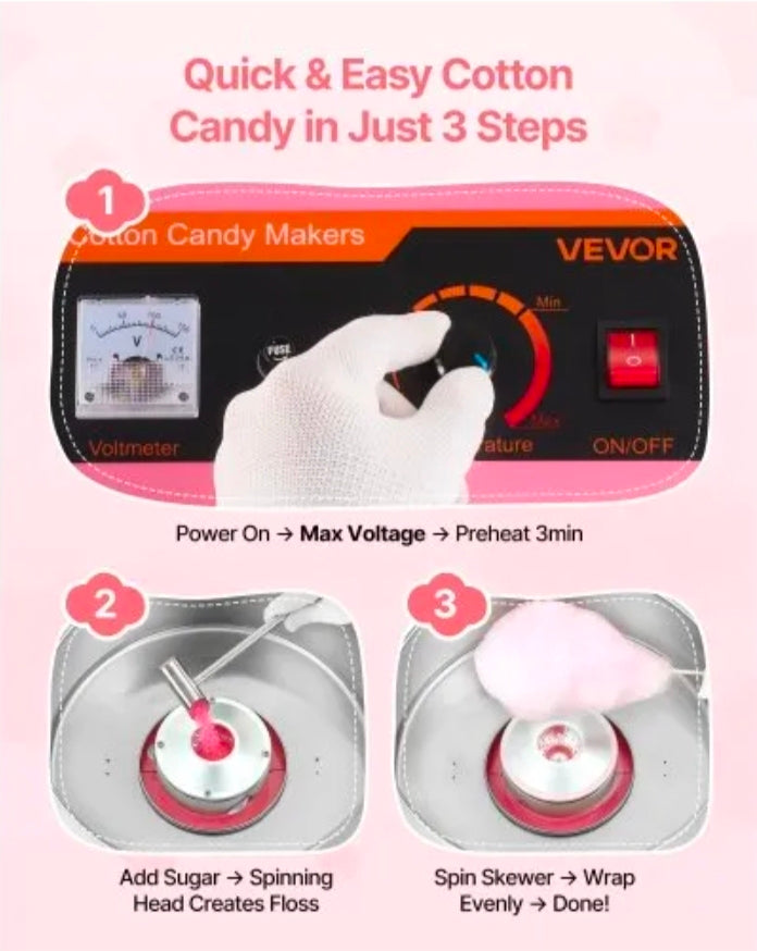Vevor Electric Cotton Candy Machine 1000W with Cover